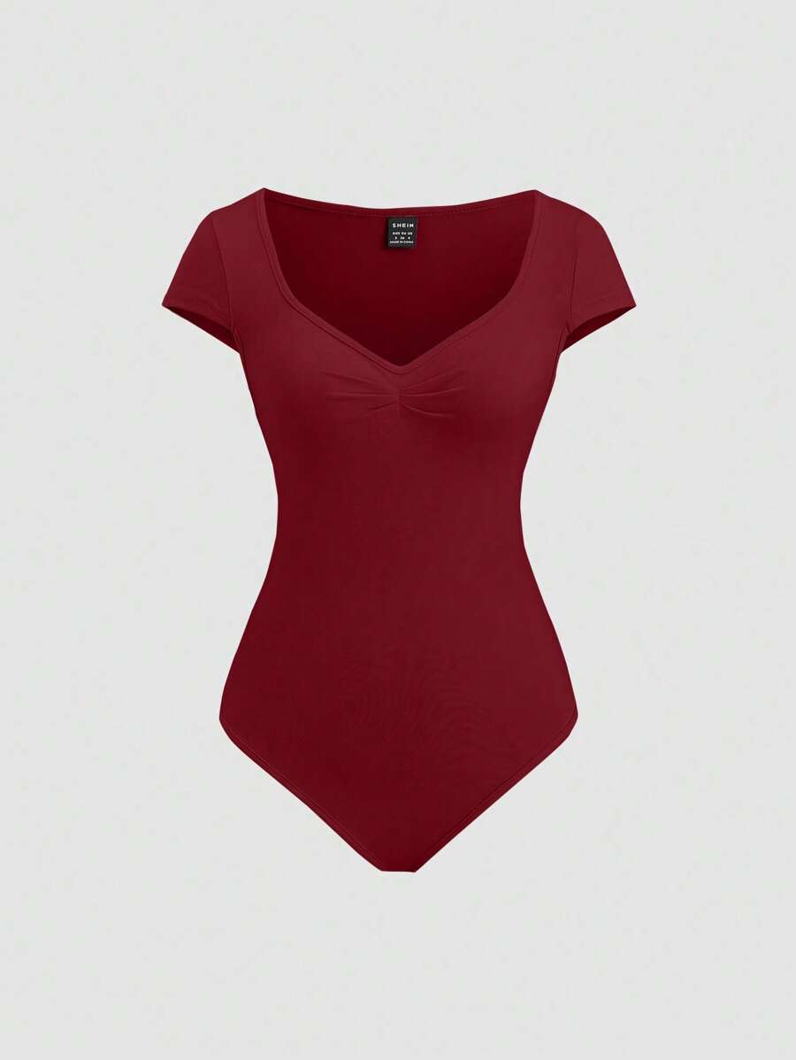 Conjunto 3 Bodysuits Femininos Mozzena Multicolor Decote Coração Manga Curta Slim Fit