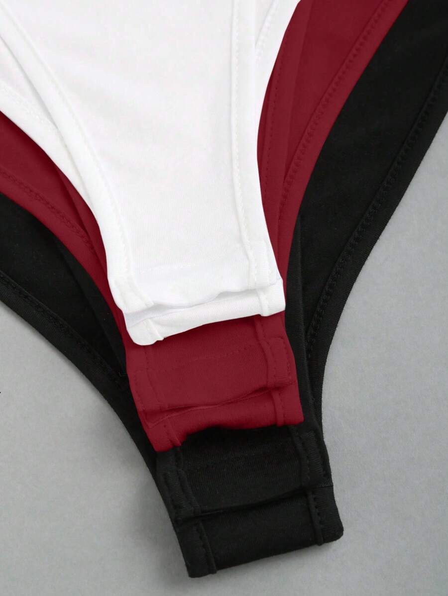 Conjunto 3 Bodysuits Femininos Mozzena Multicolor Decote Coração Manga Curta Slim Fit