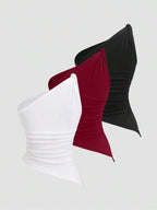 Conjunto 3 Cropped Tops Femininos Mozzena Assimétricos Multicolor Slim Fit