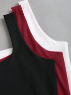 Conjunto 3 Tops Femininos Mozzena Multicolor Decote Quadrado Alças Grossas Slim Fit