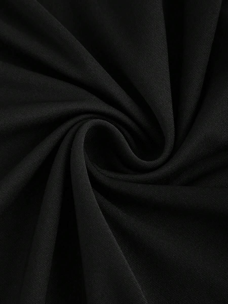 Vestido Longo Feminino Mozzena Preto Decote Quadrado Sem Mangas Cintura Franzida Slim Fit