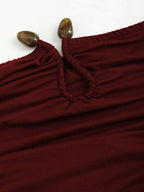 Vestido Longo Feminino Mozzena Vinho Sem Alças Plissado Bainha Sereia Slim Fit